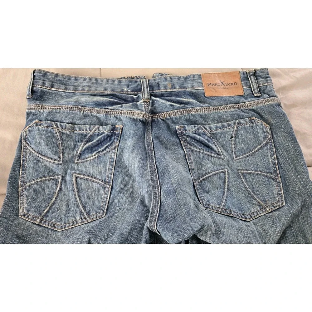 Marc Ecko Cut & Sew Boot Cut Jeans Mens 36x32 Y2K Skull Rivets Denim Pants